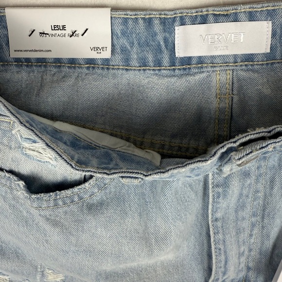 VERVET Leslie 90s Vintage Flare Distressed High Rise Blue Jeans NWT Size 30 Long - Picture 10 of 13